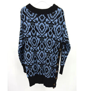 Free People Blue Black Winter Skies Oversized Sweater Dress Tunic Womens XS